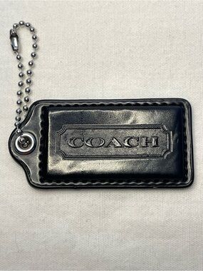 Coach Black Leather Logo  Hang Tag with Ball Chain